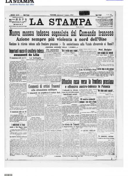 La prima pagina de La Stampa del 7 ottobre 1914