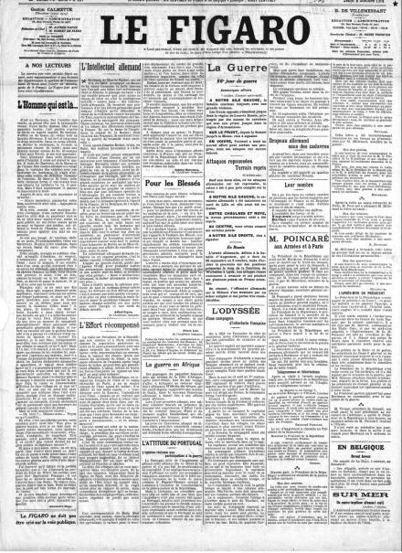 La prima pagina de Le Figaro dell'8 ottobre 1914