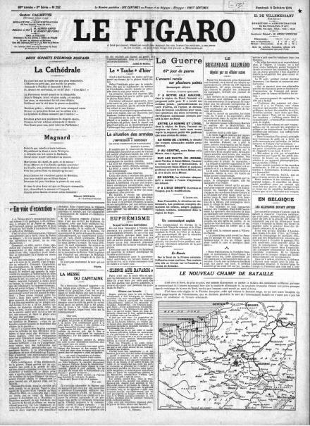 La prima pagina de Le Figaro del 9 ottobre 1914
