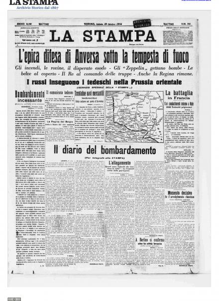 La prima pagina de La Stampa del 10 ottobre 1914