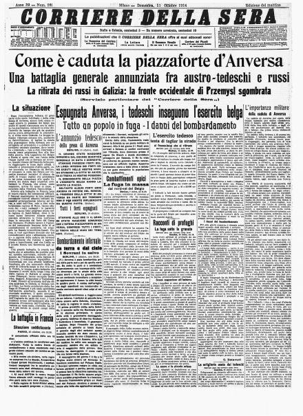 La prima pagina de La Stampa dell'11 ottobre 1914