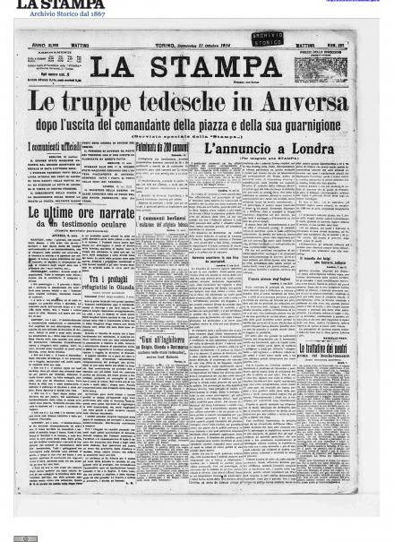 La prima pagina de La Stampa dell'11 ottobre 1914