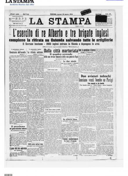 La prima pagina de La Stampa del 12 ottobre 1914
