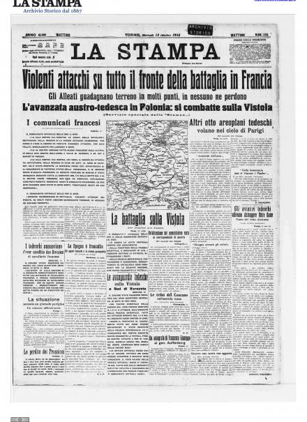 La prima pagina de La Stampa del 13 ottobre 1914