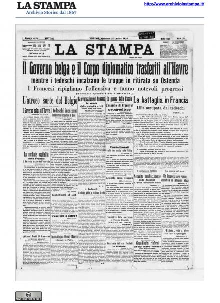 La prima pagina de La Stampa del 14 ottobre 1914