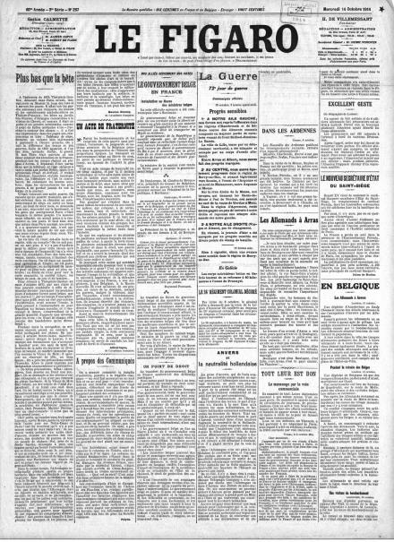 La prima pagina de Le Figaro del 14 ottobre 1914