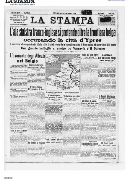 La prima pagina de La Stampa del 15 ottobre 1914
