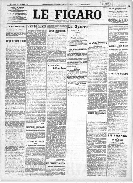 La prima pagina de Le Figaro del 17 ottobre 1914
