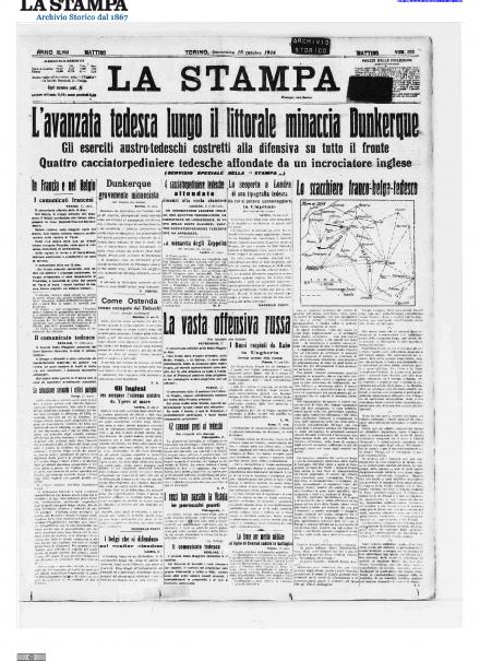 La prima pagina de La Stampa del 18 ottobre 1914