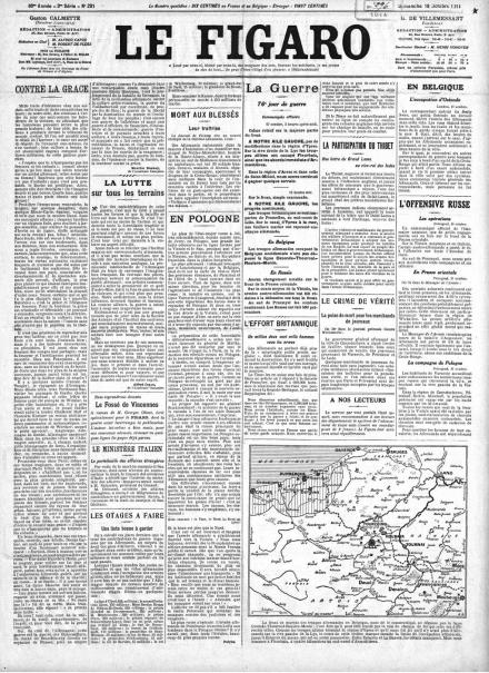 La prima pagina de Le Figaro del 18 ottobre 1914