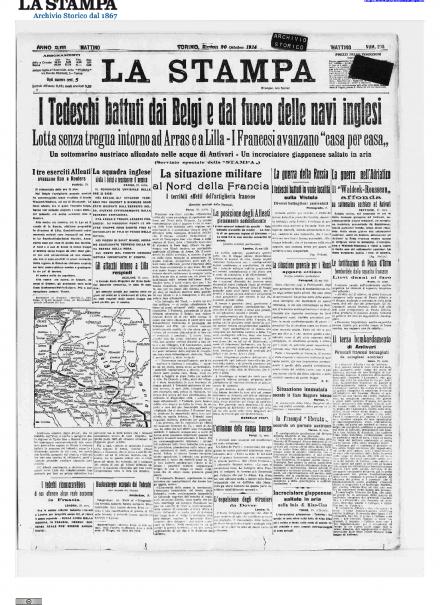 La prima pagina de La Stampa del 20 ottobre 1914