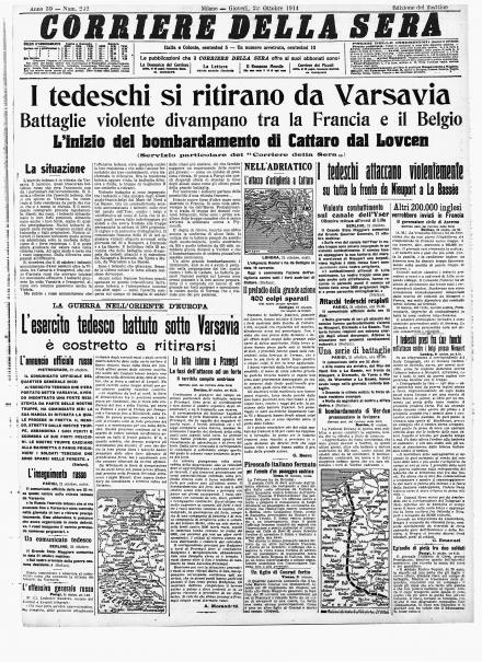 La prima pagina del Corriere della Sera del 22 ottobre 1914