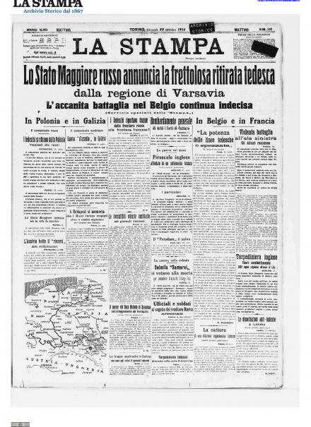 La prima pagina de La Stampa del 22 ottobre 1914