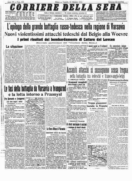 La prima pagina del Corriere della Sera del 23 ottobre 1914