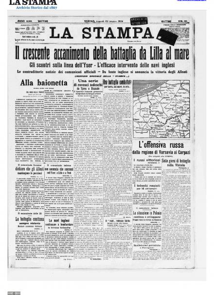 La prima pagina de La Stampa del 23 ottobre 1914
