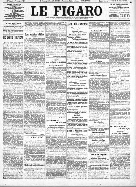 La prima pagina de Le Figaro del 23 ottobre 1914