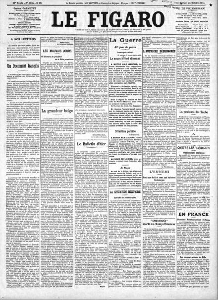La prima pagina de Le Figaro del 24 ottobre 1914