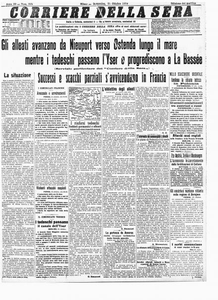 La prima pagina del Corriere della Sera del 25 ottobre 1914