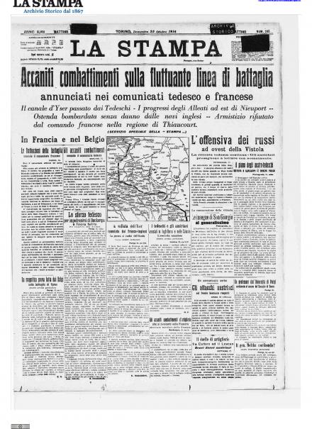 La prima pagina de La Stampa del 25 ottobre 1914
