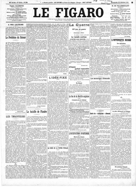 La prima pagina de Le Figaro del 25 ottobre 1914