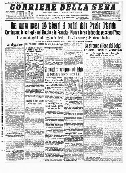 La prima pagina del Corriere della Sera del 26 ottobre 1914
