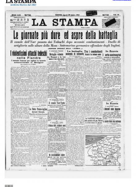 La prima pagina de La Stampa del 26 ottobre 1914