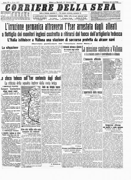 La prima pagina del Corriere della Sera del 27 ottobre 1914