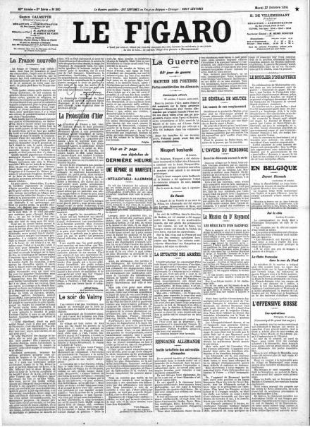 La prima pagina de Le Figaro del 27 ottobre 1914