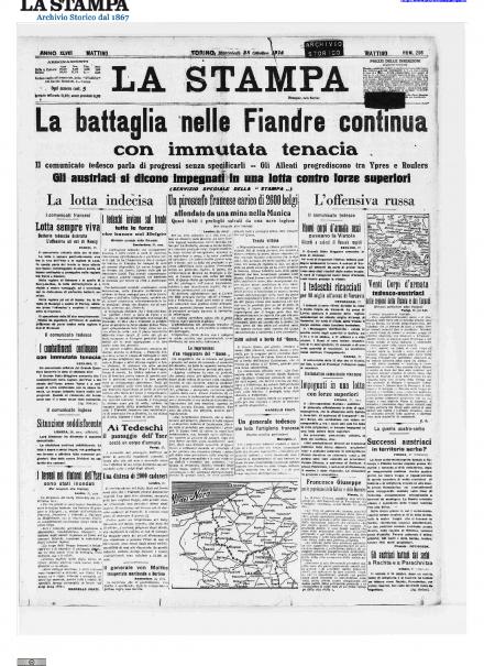 La prima pagina de La Stampa del 28 ottobre 1914