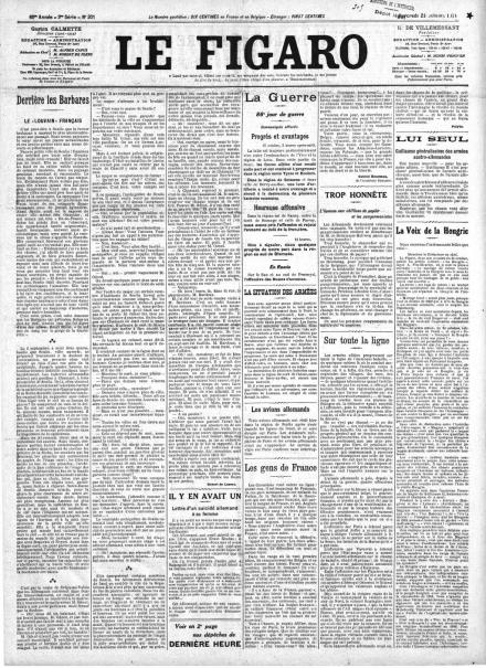La prima pagina de Le Figaro del 28 ottobre 1914