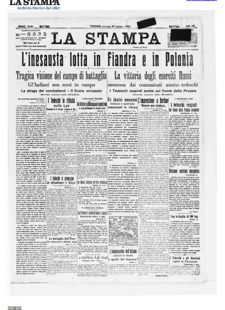 La prima pagina de La Stampa del 29 ottobre 1914