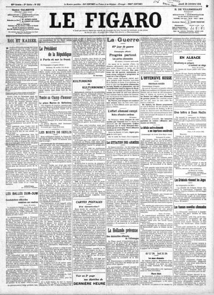 La prima pagina de Le Figaro del 29 ottobre 1914