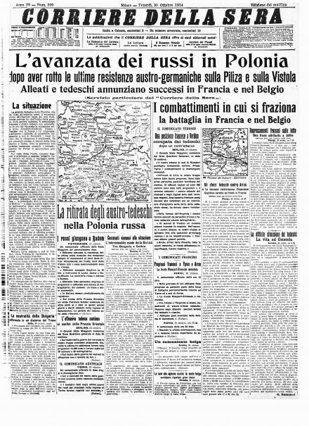 La prima pagina del Corriere della Sera del 30 ottobre 1914