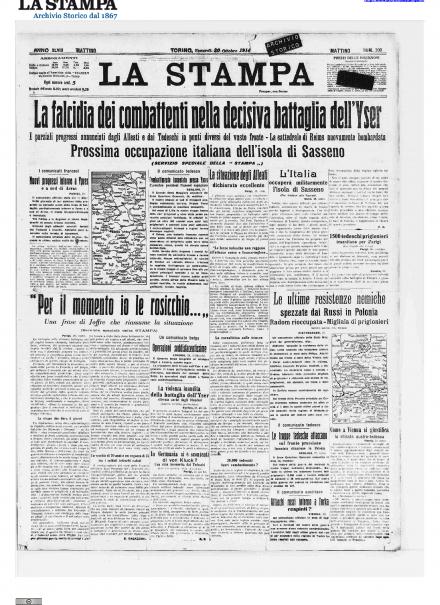 La prima pagina de La Stampa del 30 ottobre 1914