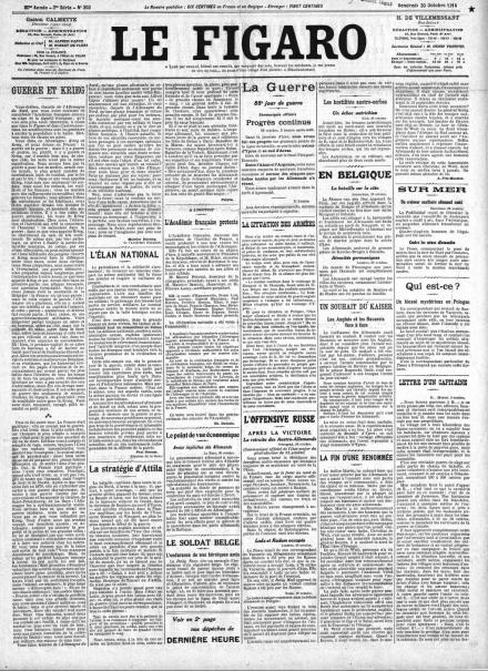 La prima pagina di Le Figaro del 30 ottobre 1914
