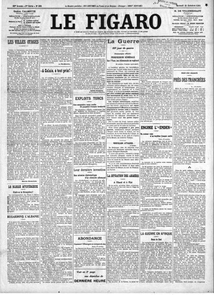 La prima pagina de Le Figaro del 31 ottobre 1914