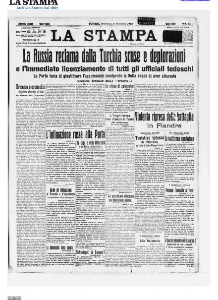 La prima pagina de La Stampa dell'1 novembre 1914
