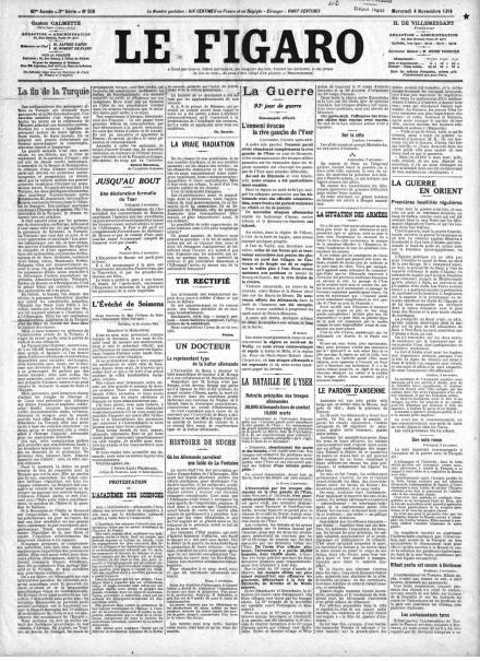 La prima pagina de Le Figaro del 4 novembre 1914