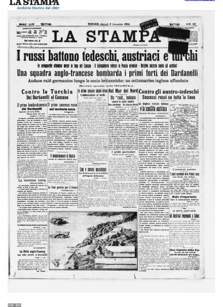 La prima pagina de La Stampa del 5 novembre 1914