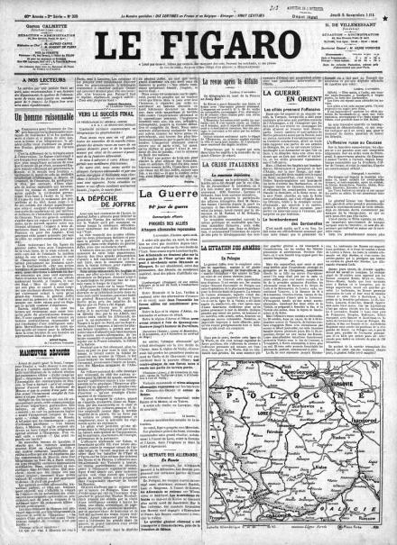 La prima pagina de Le Figaro del 5 novembre 1914