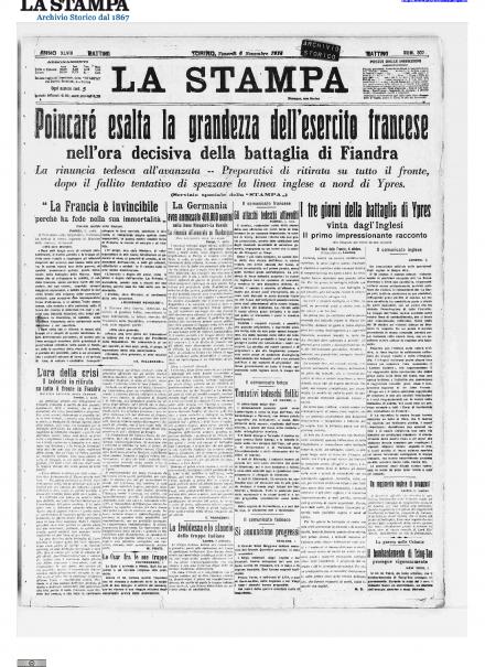 La prima pagina de La Stampa del 6 novembre 1914