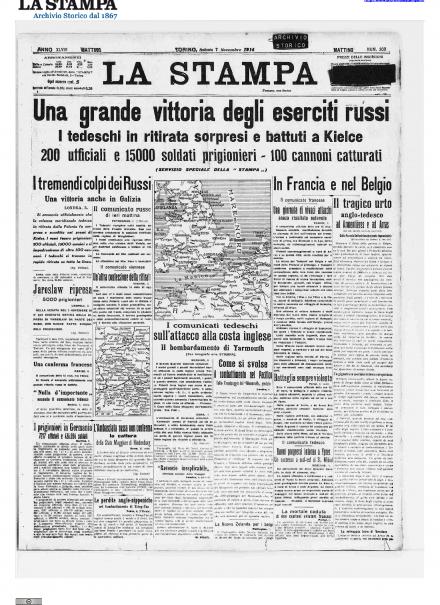 La prima pagina de La Stampa del 7 novembre 1914