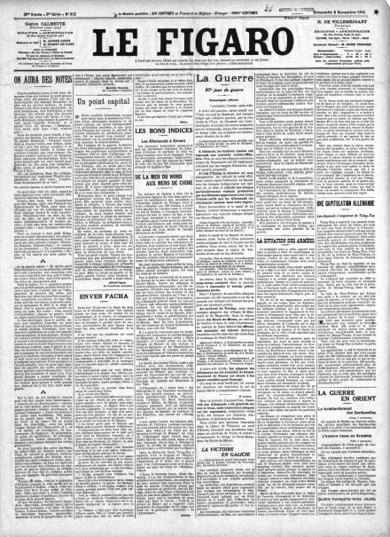 La prima pagina de Le Figaro dell'8 novembre 1914