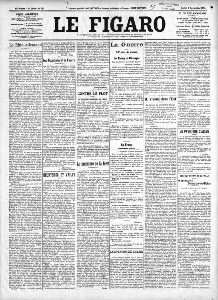 La prima pagina di Le Figaro del 9 novembre 1914