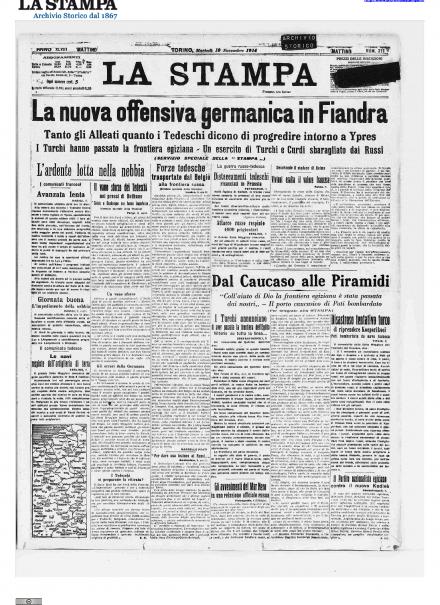 La prima pagina de La Stampa del 10 novembre 1914