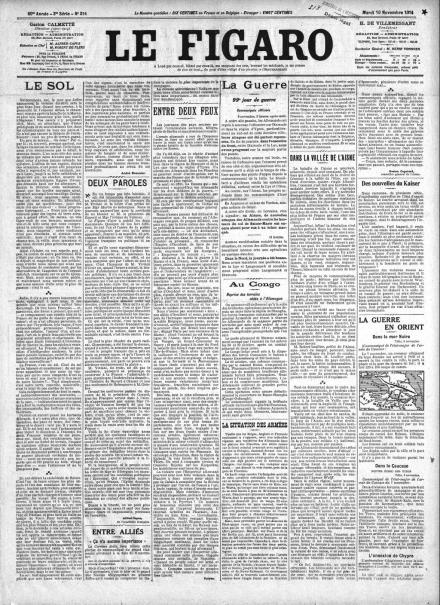La prima pagina de Le Figaro del 10 novembre 1914