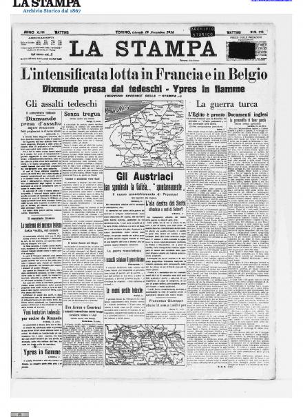 La prima pagina de La Stampa del 12 novembre 1914