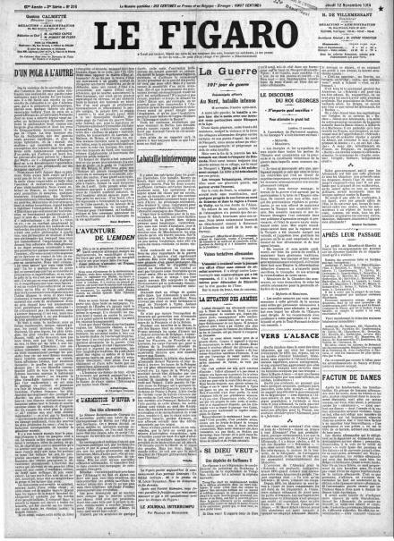 La prima pagina di Le Figaro del 12 novembre 1914