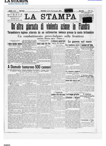 La prima pagina de La Stampa del 13 novembre 1914