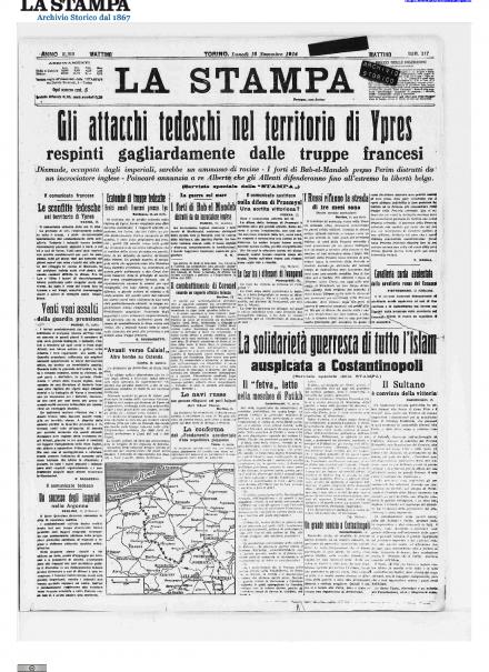 La prima pagina de La Stampa del 16 novembre 1914